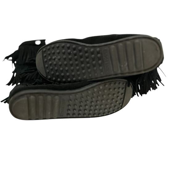 Minnetonka Triple Tiered Fringe Boots Girls Sz 4 Suede Western Moccasin Cowgirl - Picture 7 of 8
